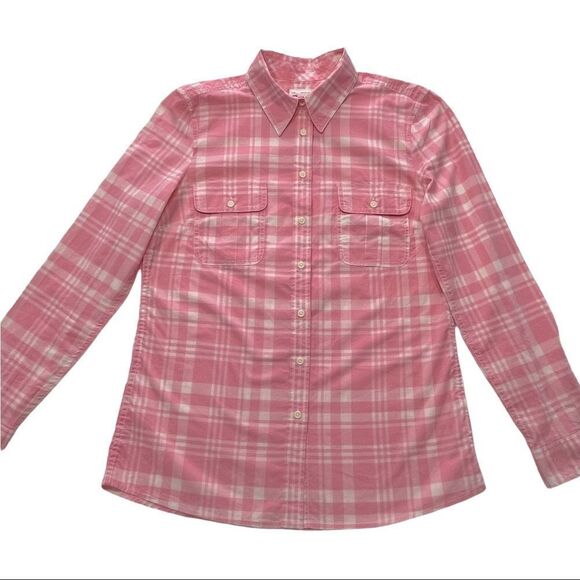 GAP Pink Plaid Button Down Long Sleeve Top Sz S - Picture 1 of 15